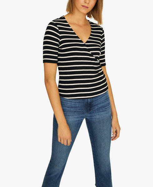 Sanctuary Essentials Striped Faux Wrap Top